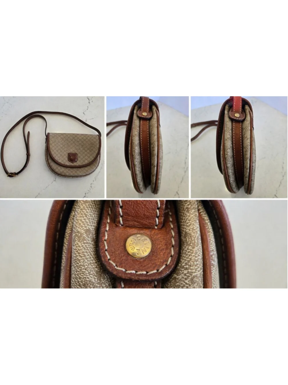 Vintage Celine Macadam Crossbody Bag | Tan Monogram Leather Trim